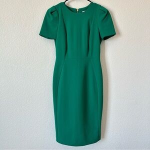Calvin Klein Emerald Green Conservative, Church, Business Casual Midi Zip Dress